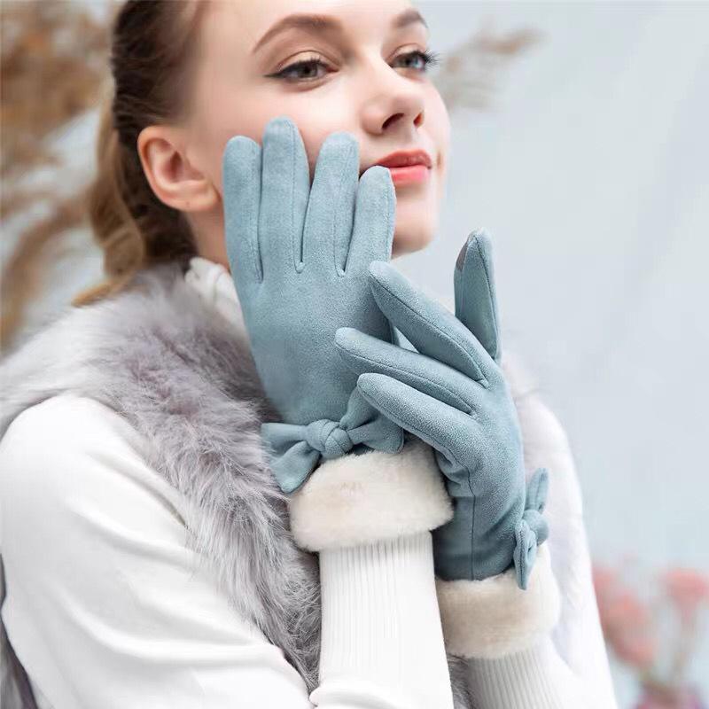 Перчатки зимние милые студенческие замшевые теплые флисовые утолщенные