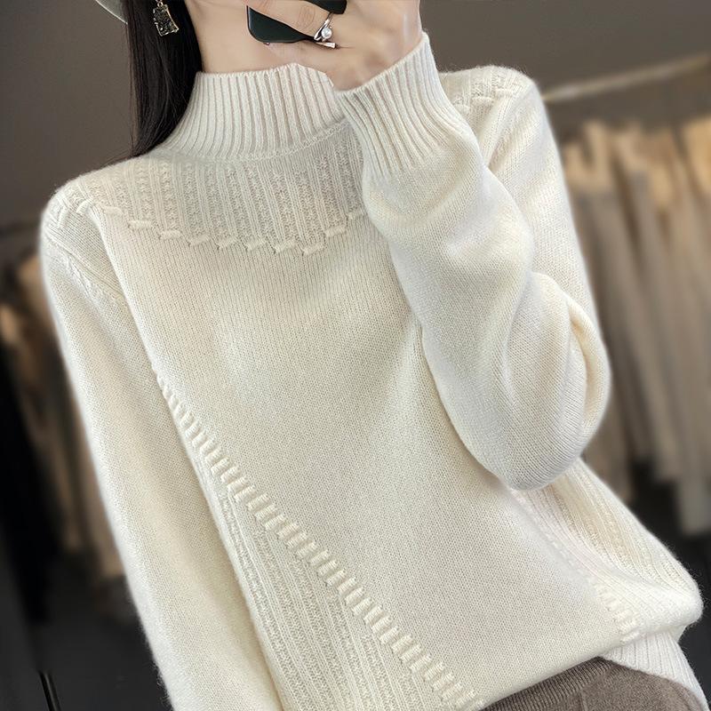 IHUASU Half High Neck Thickened Jumper Women's Fashion Versatile Loose Knitted Bottoming Shirt Autumn and Winter Tops