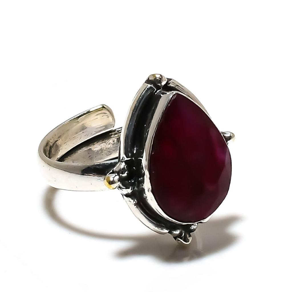 Kashmir Ruby Adjustable 925 Sterling Silver Ring - Fits US Sizes 6 To 10 - Handmade Boho Jewelry for Women & Men, Valentine Gifts