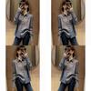 Spring Korean Style Gray Long Sleeve Shirt With 3d Print For Work And Casual Wear