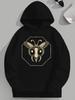 Men's Black Hooded Sports Sweatshirt with A Golden Hexagonal Bee - Face Print - A Casual Long, Suitable for Casual Wear