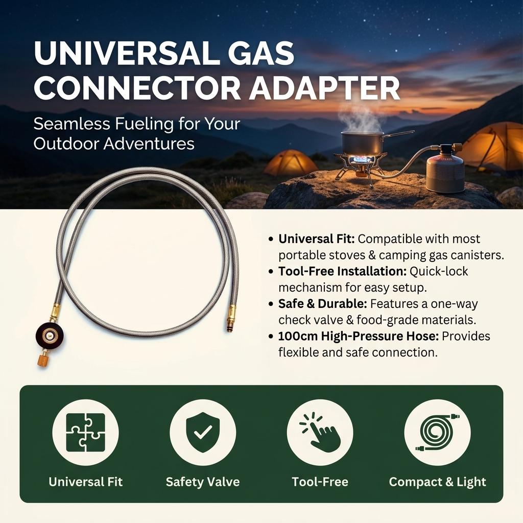 Gas Connector Adapter for Portable Stove High-Pressure Hose Compatible with Camping Gas Canisters