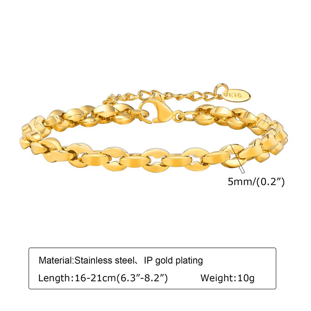 Gold Color Link Bracelet, Layering Bracelets for Women ,Stainless Steel Chain Adjustable Waterproof Jewelry