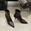 Модные женские ботильоны SUOJIALUN 2025 нового бренда, модный острый носок, боковая молния, элегантные женские короткие ботинки, тонкий высокий каблук, челси