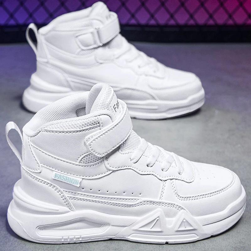 Children's Running Shoes Outdoor Leather Surface Fashionable Tennis Shoes Casual High Top Comfortable Board Shoes for Kids