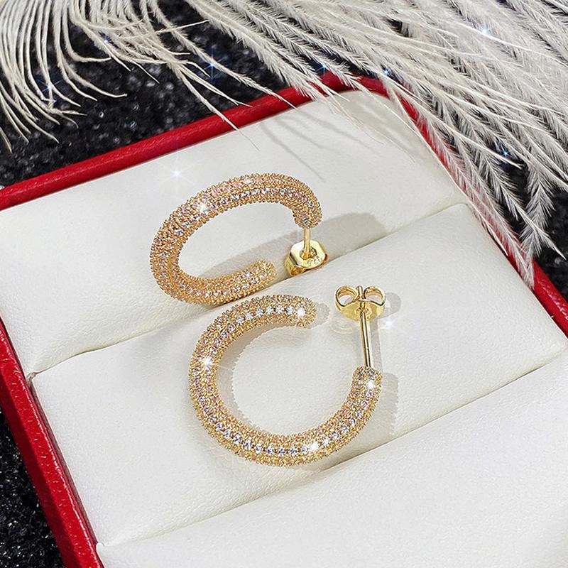 Нежные роскошные женские серьги-кольца с блестящими цирконами, великолепные модные аксессуары для вечеринки, модные женские украшения