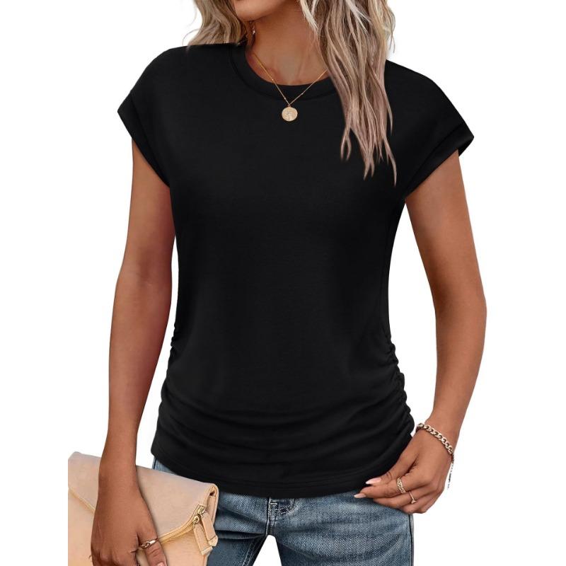 Women's Spring and Summer Round Neck Waist Short Sleeve T-shirt Top