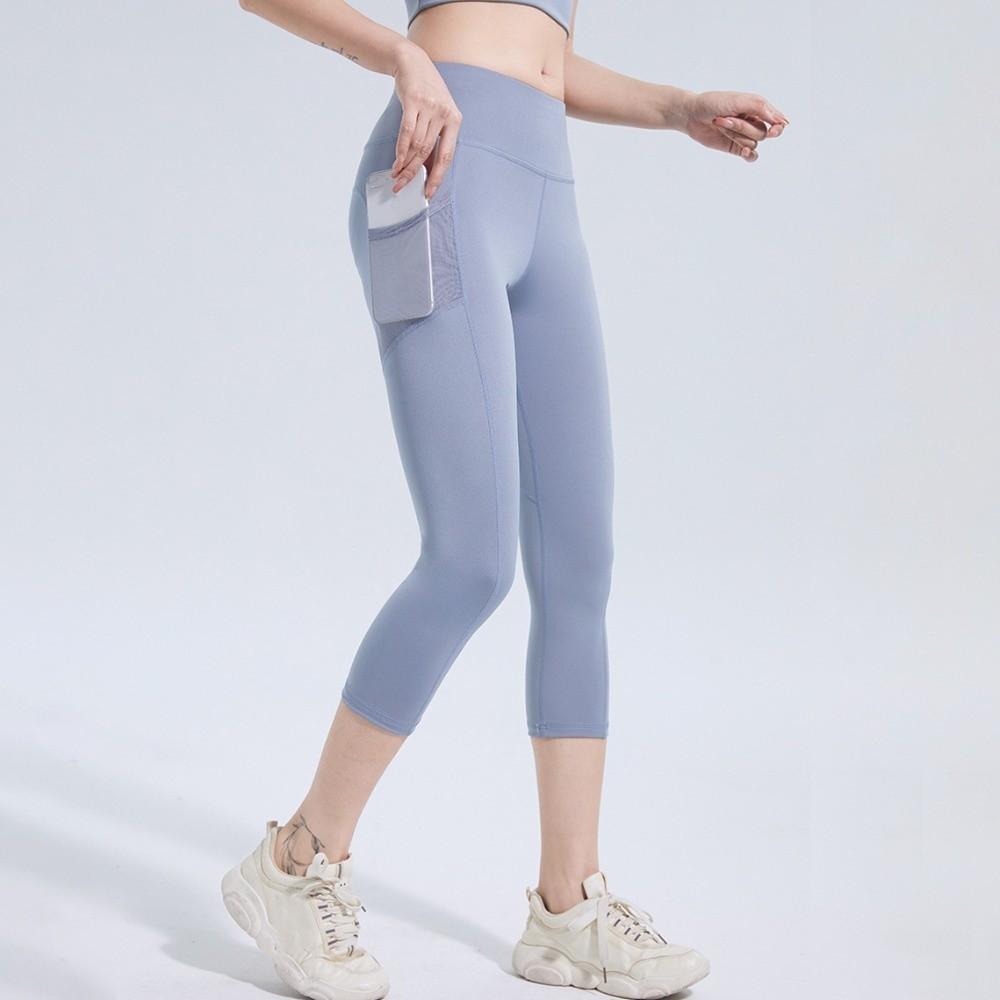 Mesh Pocket Fitness Pants Calf Length Sports Leggings Yoga Cropped Pants  Running