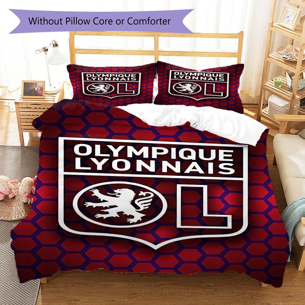 Olympique Lyonnais Bedding Quilt Set Quilt Cover Pillowcase Home Decoration Birthday Gift (1 * duvet cover + 2 * pillowcase, without core)