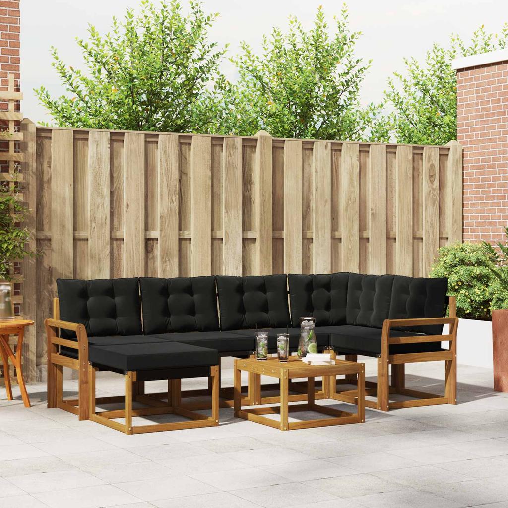 Outdoor Sofa Set with Cushions 7 pcs Natural and Black