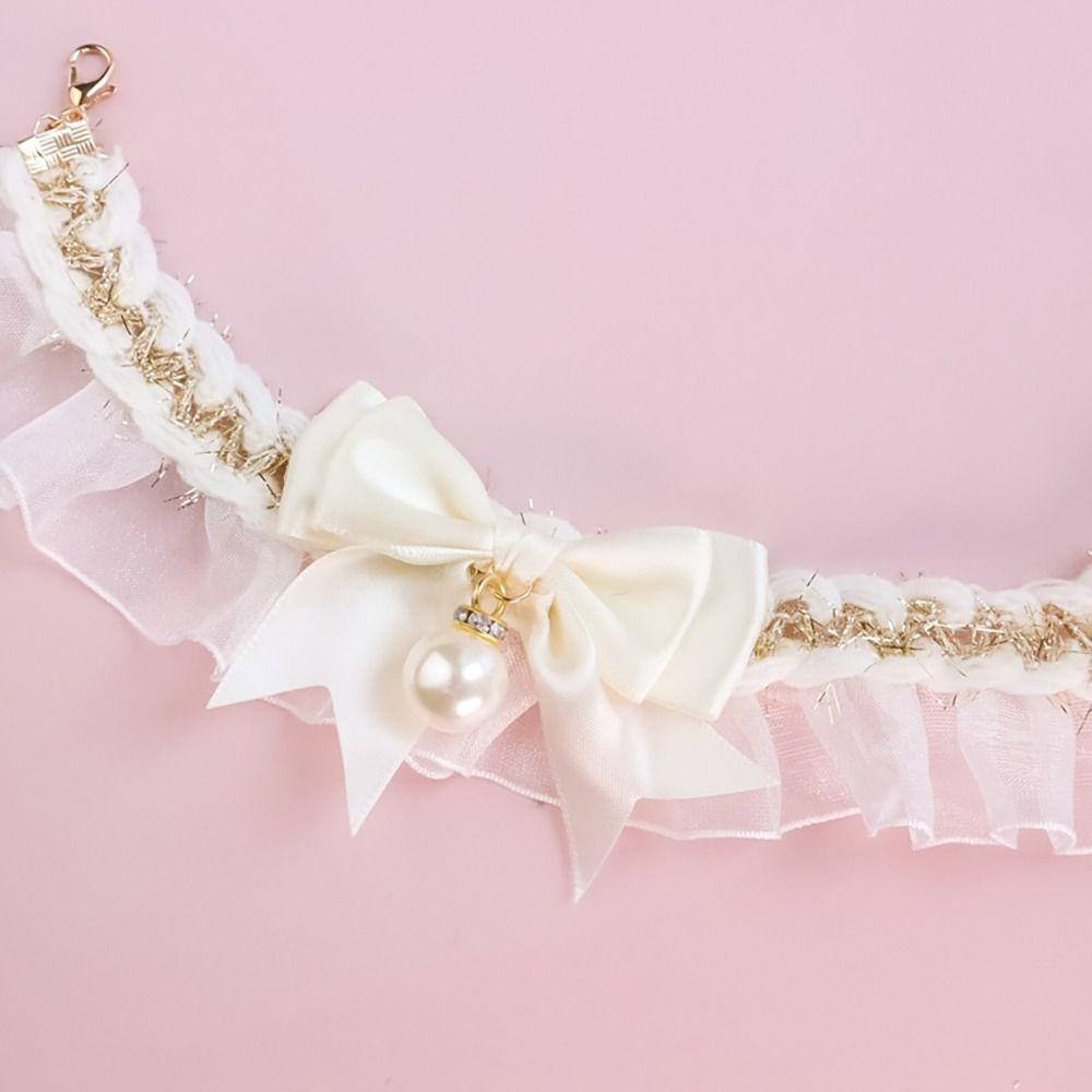 Lace Dog Collar Pearl Puppy Necktie Cute Pet Supplies