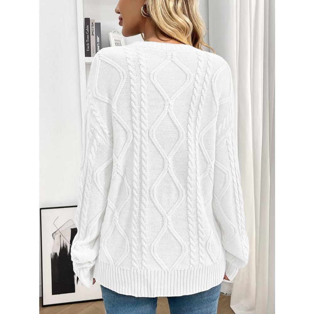 Autumn and Winter Round Neck Loose Retro Cable Knit Women's Sweaters