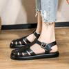 Fashion 2025 Cut-Out Knitted Sandals Women Flats Platform Shoes Ladies Summer Pig Cages Gladiator Sandalias Students Buckle Strap Shoes