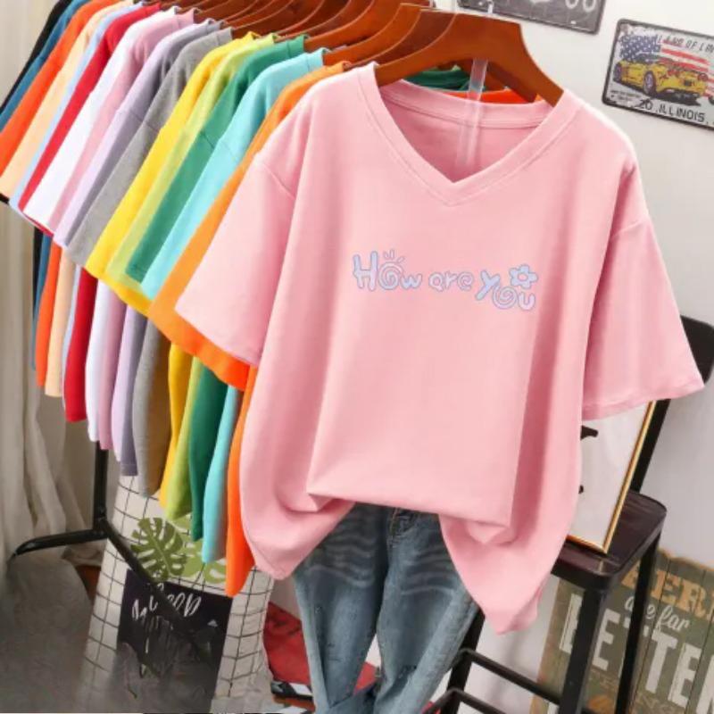 Футболка с коротким рукавом, Свободного кроя, Приталенный топ с V-образным вырезом с принтом для женщин