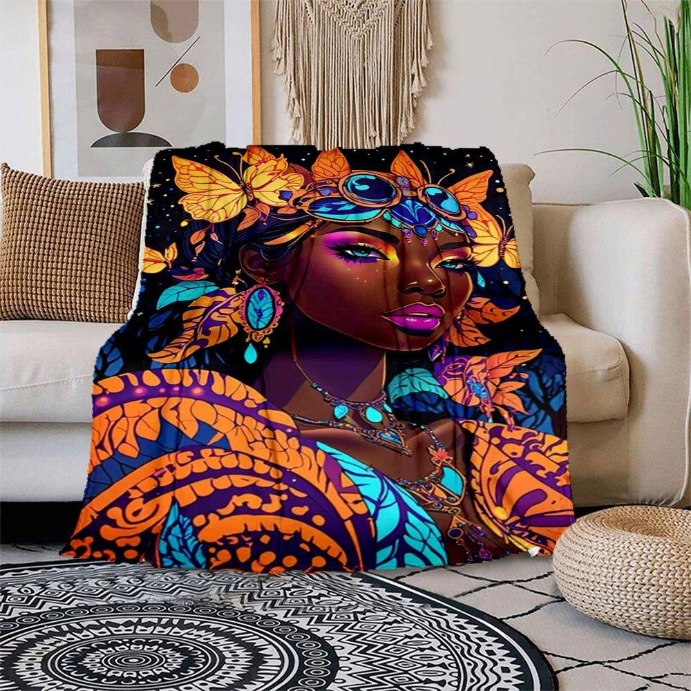 "Enchanted Butterfly Fantasy Fashion: Vibrant, Colorful Women's Clothing"Blanket Flannel Throw Blanket for Sofa, Bed, Travel, Camping, Offic