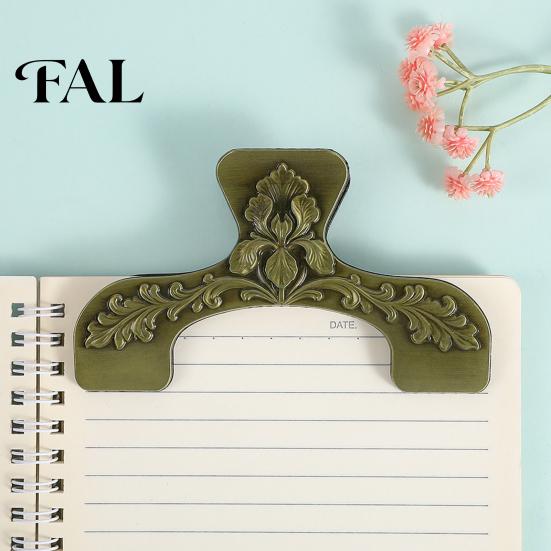 Book Page Holder for Reading Vintage Metal Holder, with Floral Pattern Design, Hands Free Rustic Desk Decor Readers Clip, Durable Zinc Alloy Spreader,