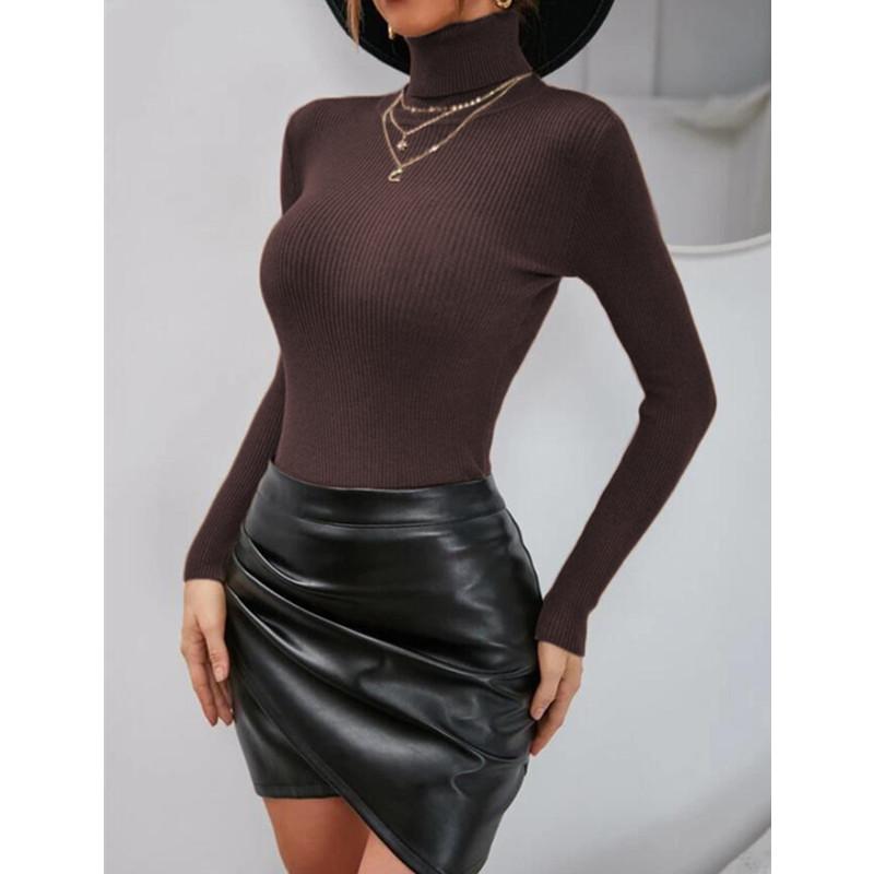 Женский свитер с длинным рукавом, водолазка, вязаный пуловер, свитер, повседневная вязаная блузка, осенне-зимний джемпер