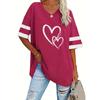Plus Size Heart Print V Neck T-Shirt - Short Sleeve, Casual, Comfortable, Womens Fashion Clothing for Daily Wear Spring, Summer Autumn