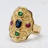 Jewelry Gold Plated Retro Unisex Accessories Inlaid Colored Gemstones Ring Medieval