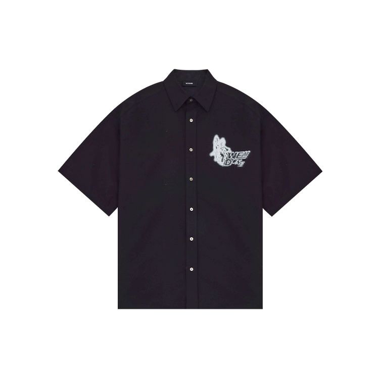 We11done Ss22 Logo Print Single-Breasted Polo Short Sleeve Shirt Unisex shirts Black WD-BL1-22-101-U-BK