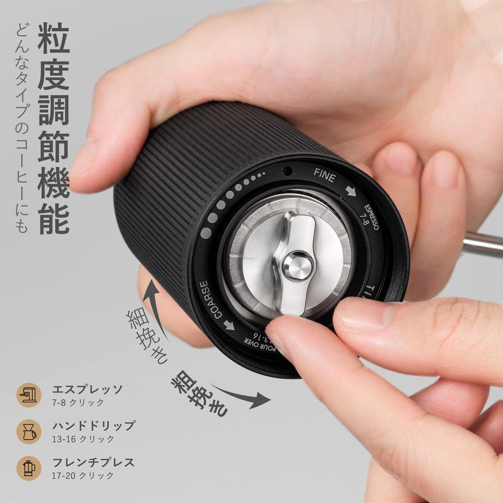 TIMEMORE C3S Ручная Кофемолка из Нержавеющей Стали с Регулируемой Степенью Помола, Легкая и Компактная, Черная, Полностью Металлическая, Экономящая Усилия