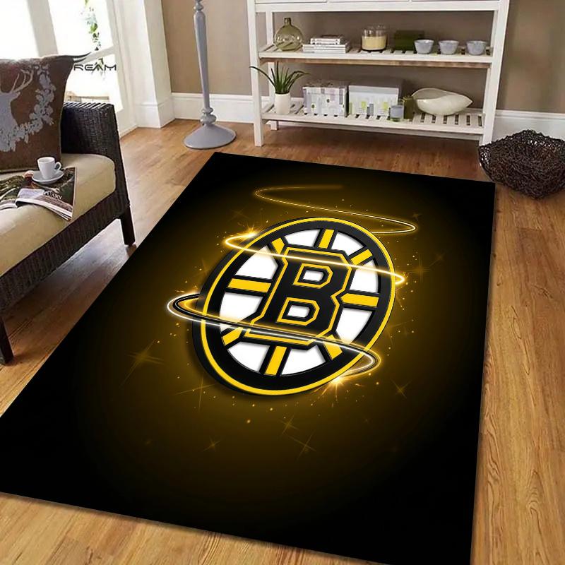 Boston Bruins Flannel Pattern Square Carpet,Area Rug,Carpet Rug for Living Room Bedroom Sofa Playroom Decor,Non-slip Floor Mat