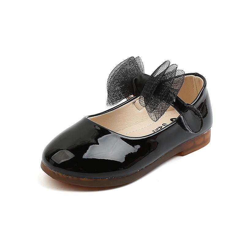 Girls' Korean Style Patent Leather Princess Flats with Big Bow, Dance Shoes