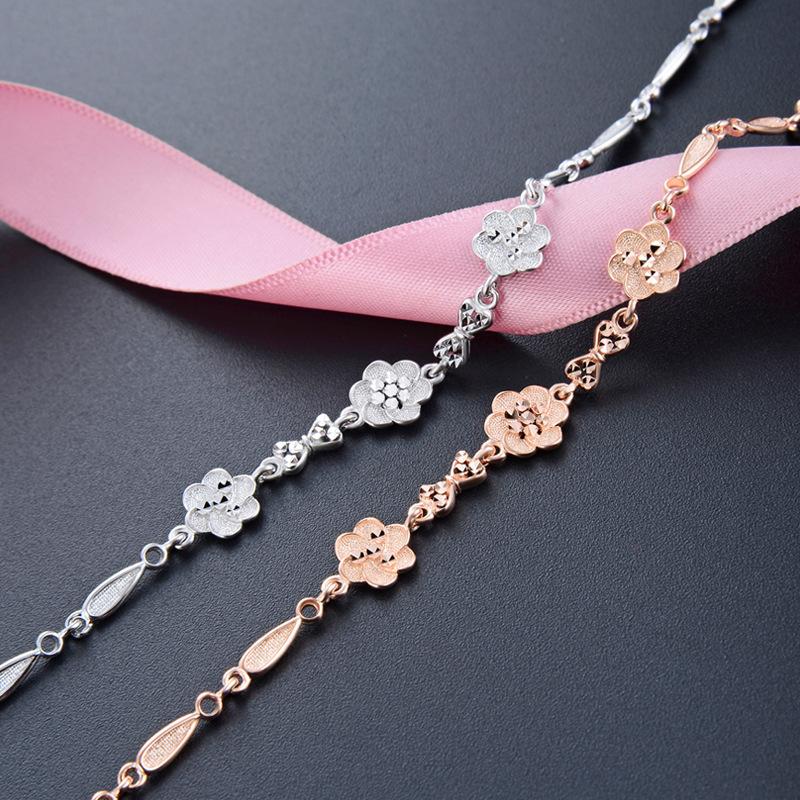 Lindon Women Zircon 925 Sterling Silver Jewelry Geometric Bead Chain Link Bracelet Fashion Fine Wedding Gift for Girlfriend