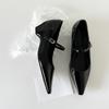 Sheepskin Version One-word Buckle with Thick Heel Inner Height Increase Mary Jane Women's Shoes Pointed Single Shoes Light Mouth Commuter High Heels