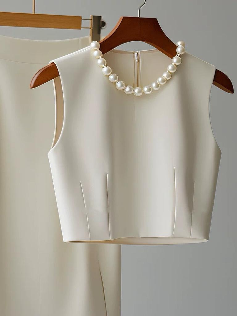 Предпродажа Осеннее поступление: Элегантный белый комплект платья-жилета для женщин