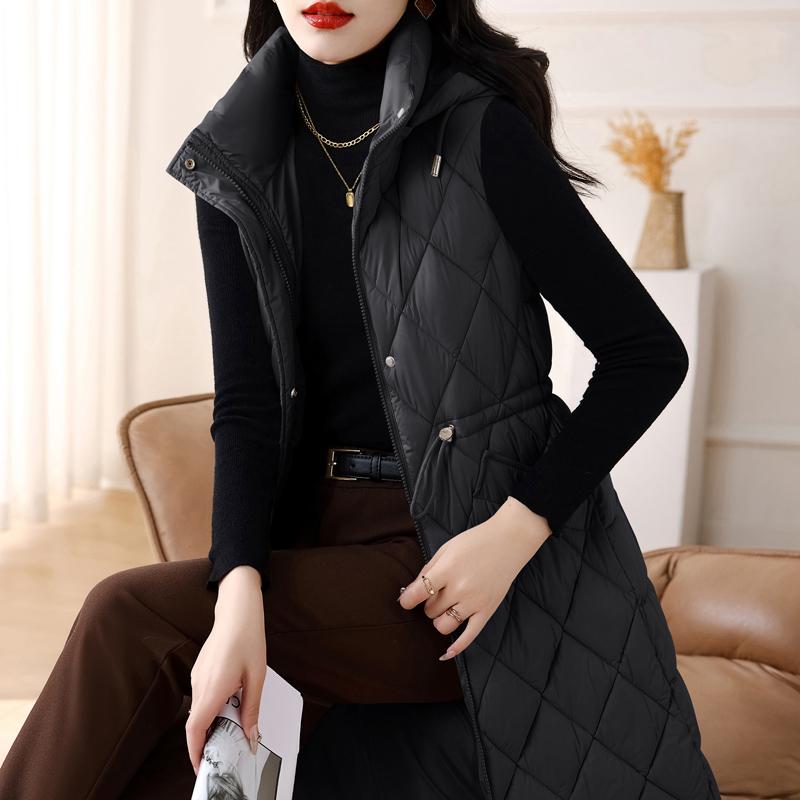 Осенний жилет без рукавов, женские парки с капюшоном, новая модная тонкая теплая одежда для женщин, длинные пальто, зимний жилет