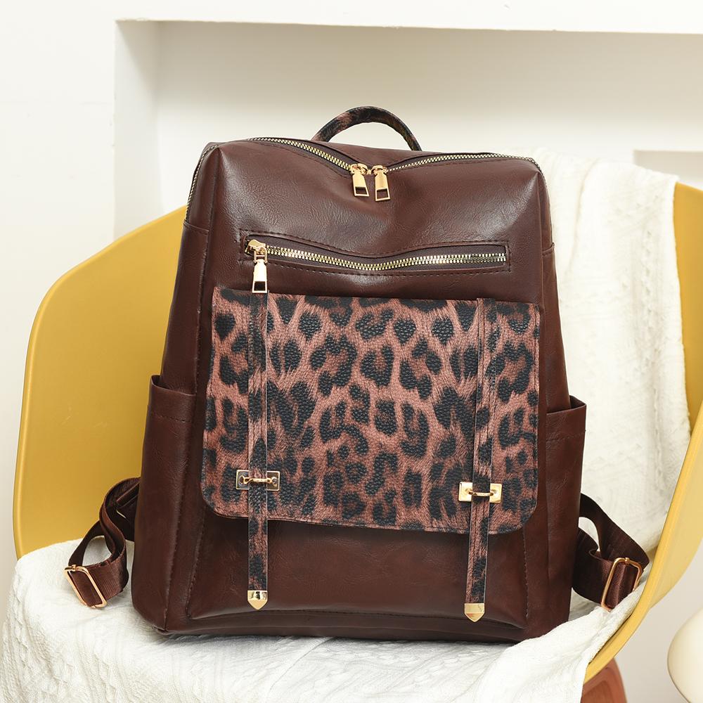Винтажный рюкзак с леопардовым принтом, женская сумка через плечо, студенческий рюкзак