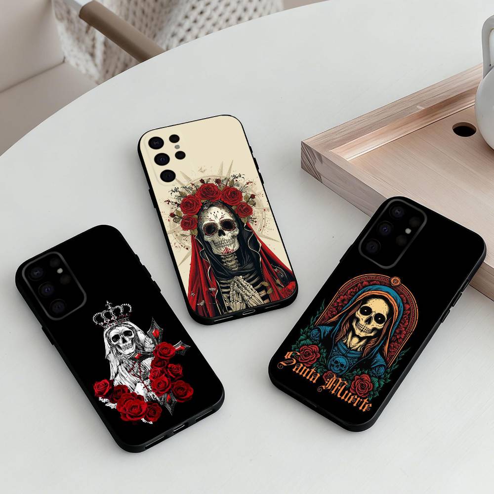 Чехол для телефона Santa M-Muerte P-print-T для Samsung S25,24,23,22,30,21,10,9,Ultra,Plus,Lite,FE,4,5 G Мягкий черный чехол