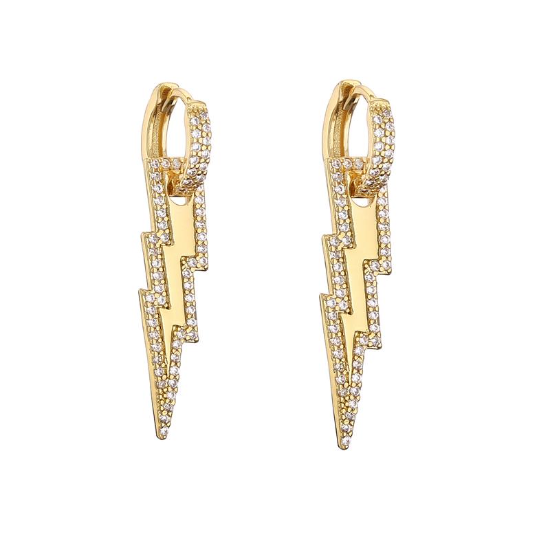 HECHENG,Shiny Zircon Lightning Pendant Necklace Earrings  for Women ,18K Gold Plated Temperament Zircon set  Gift