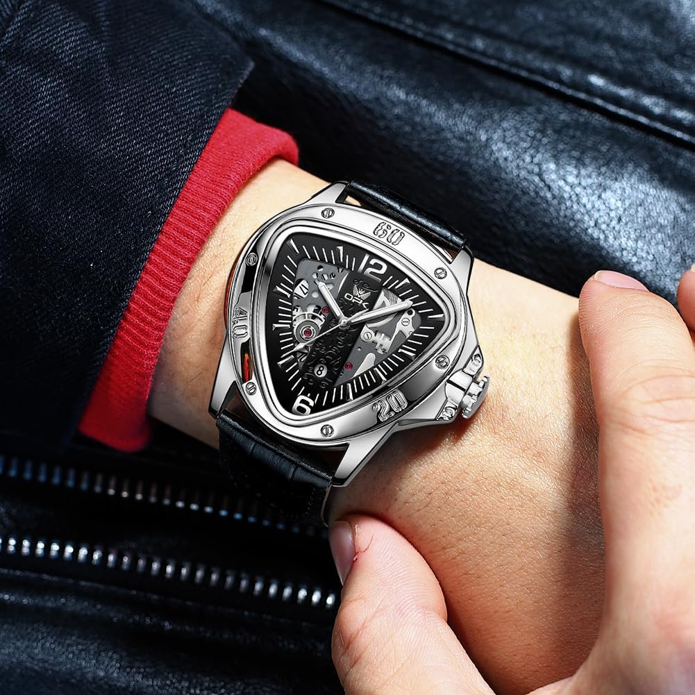 Часы OPK для мужчин, кварцевые часы бренда, кожаный ремешок, календарь, большой циферблат, водонепроницаемые, светящиеся часы с датой для мужчин, черные