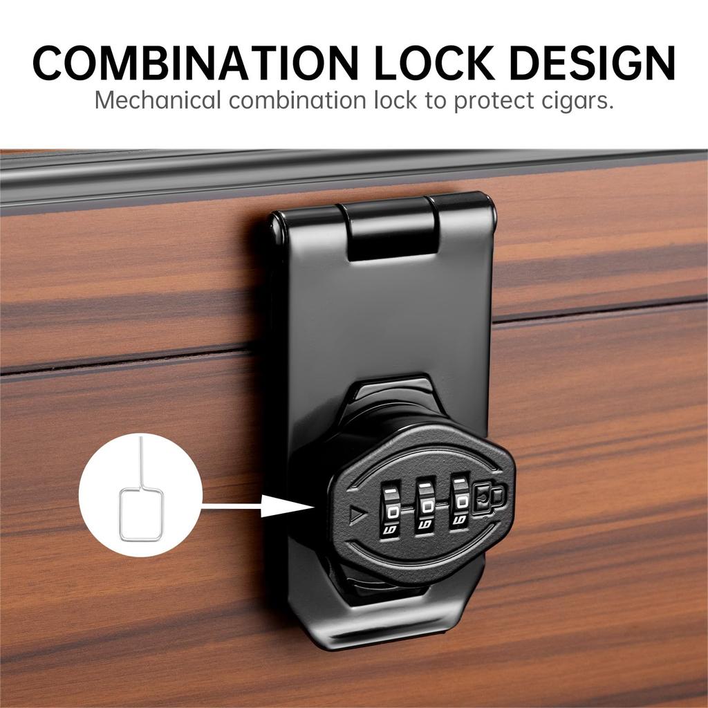 Сигарный хьюмидор из кедра с цифровым гигрометром и увлажнителем, предохранительным замком, ящиком для хранения сигарных аксессуаров и герметичным шкафом-хьюмидором
