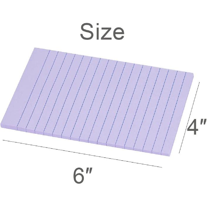 Vanpad Lined Sticky Notes 4X6 in Light Purple Ruled Stickies Super Sticking Power Memo Pads Strong Adhesive, 6 Pads/Pack, 45 Sheets/pad