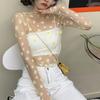 Thin Women's Crop Tops Daisy Pattern Summer Mesh Tops Tee Soft Crew Neck See-through
