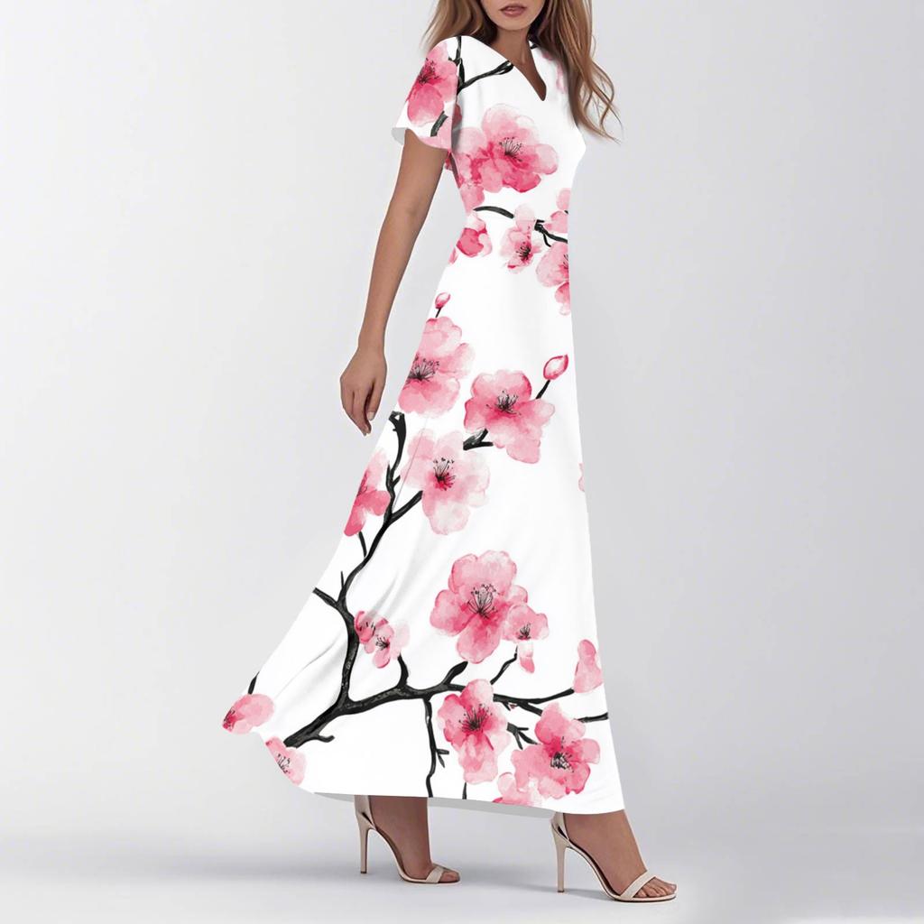 Женское летнее повседневное модное ретро-платье с цветочным принтом и коротким рукавом