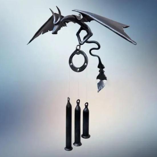 Металлический колокольчик с изображением летящего дракона с 3 трубками, натуральная успокаивающая мелодия для сада, патио, уличного винтажного подвесного колокольчика с драконом, украшение