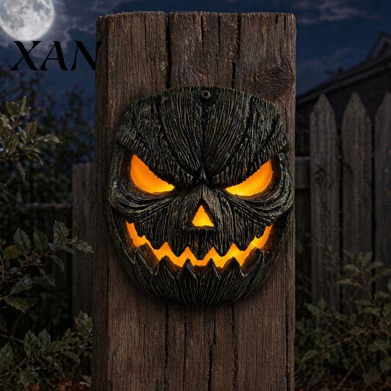 Festive Halloween Mask Pumpkin Face Figurine, Wall Mounted Tree Statue, Porch Light Cover Spooky Resin Hugger for Outdoor Yard, Decor Decoration