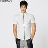 Summer Men High Neck Short Sleeve Zip-Up Fitted Tops T-shirts Undershirts