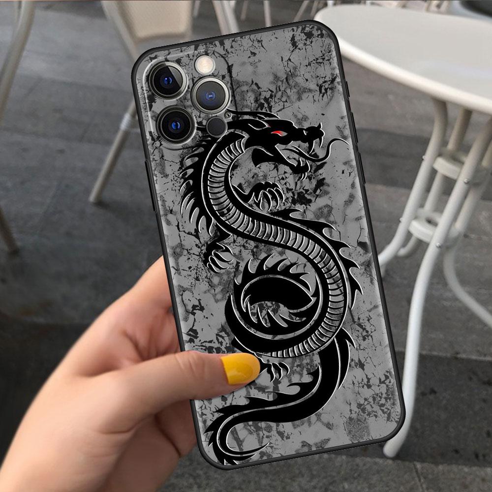 Чехол для Apple iPhone 14 11 13 7 12 Pro 7 XR XS Max 8 Plus 6 14Pro черный мягкий чехол для телефона Funda Fashion китайский винтажный дракон
