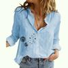 Women Fashion Long Sleeved Buttoned Shirt Ladies CasualFloral Print Linen Top Fall&summer Thin Blouse