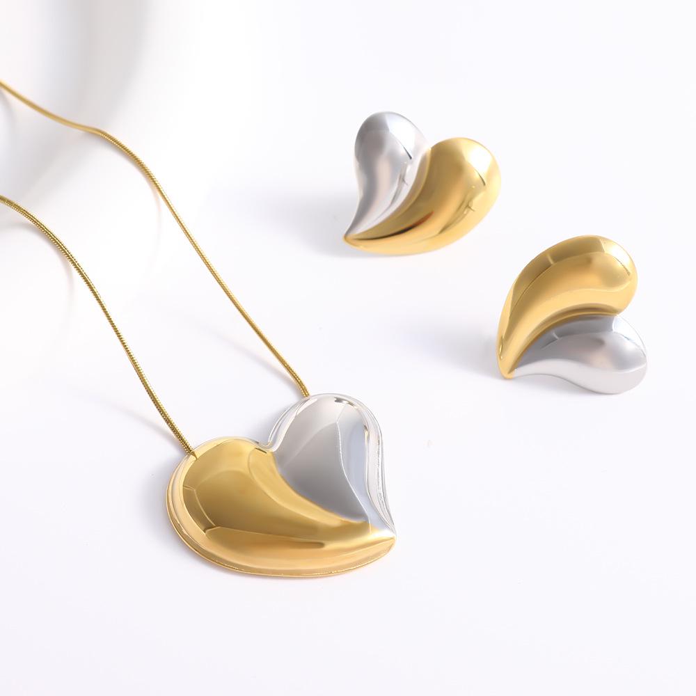 Европейское и американское трансграничное сердце из титановой стали - ожерелье и серьги-сердечки с покрытием из 18-каратного золота - Модные и роскошные