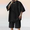 Summer Men's Clothing Fashion Jacquard Plaid Sets Men Solid Short Sleeve T Shirt Casual Shorts Suit Trend Tracksuit