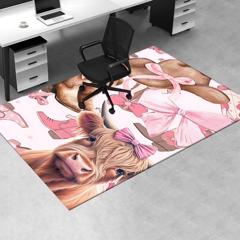 Chair Mat: Pink Bow Cow Print Office Carpet Oversized Rug for Home Decor, Sofa Cover, Gift Idea, Suitable for Bedroom, Living Room, and Various Rooms