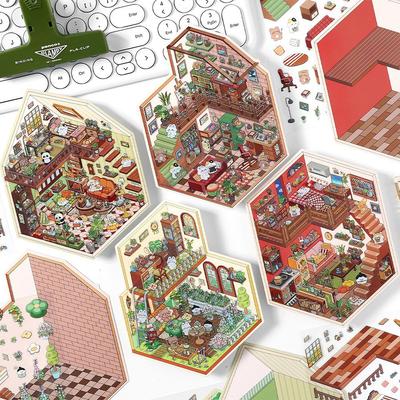 4 стиля мультяшные DIY 3D наклейки домики, забавные миниатюрные сценки, DIY наклейки, сделайте свои собственные мини-комнатные сценки, 3D ландшафтные наклейки