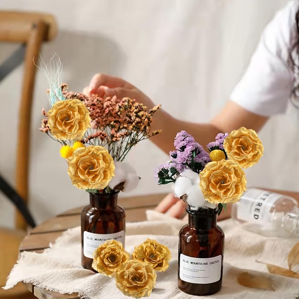 30Pcs Gold Artificial Flowers 8CM Fake Flower Christmas Decoration Xmas Tree for Home Decor New Year 2026 Gifts Accessories