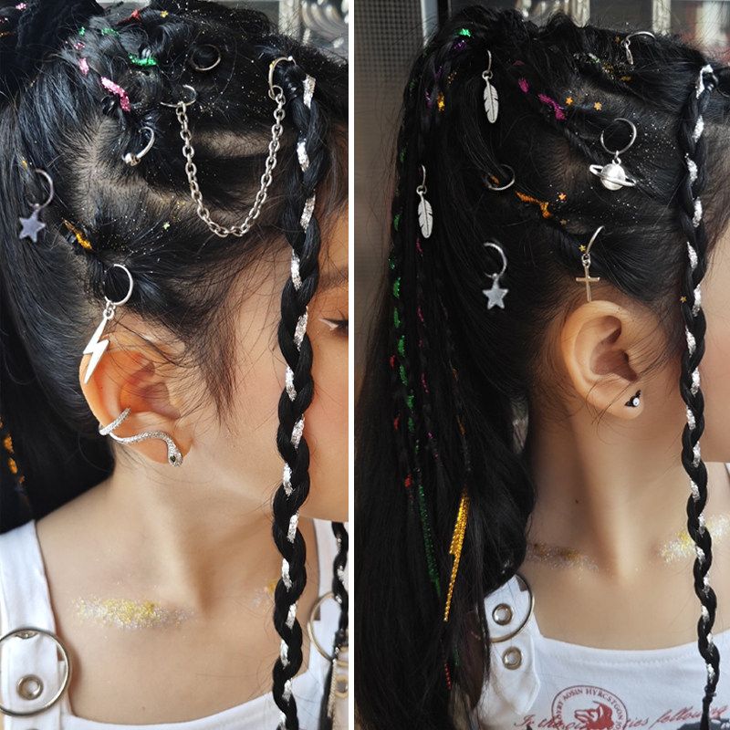 Dreadlock Metal Ring Buckle Concert Hair Accessory, Hip-Hop Style Hair Ornament, Trendy Cool Hair Accessory, European and American Style Hair Buckle